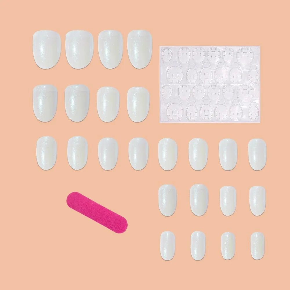 24pcs Natural Milky Glossy White Press On Nails