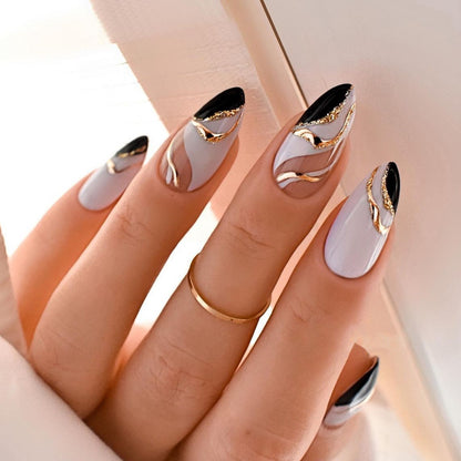 Almond-shaped French edge manicure fake nails