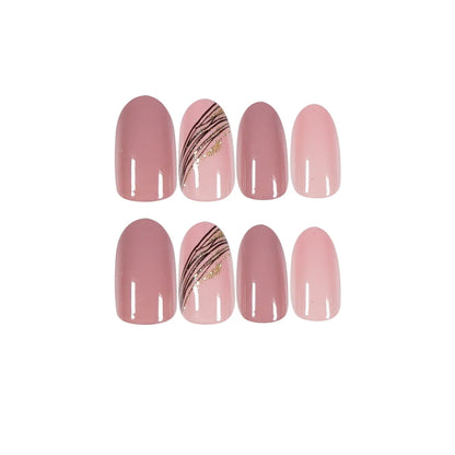 Slant Gold Line Lotus Pink Press on Nails