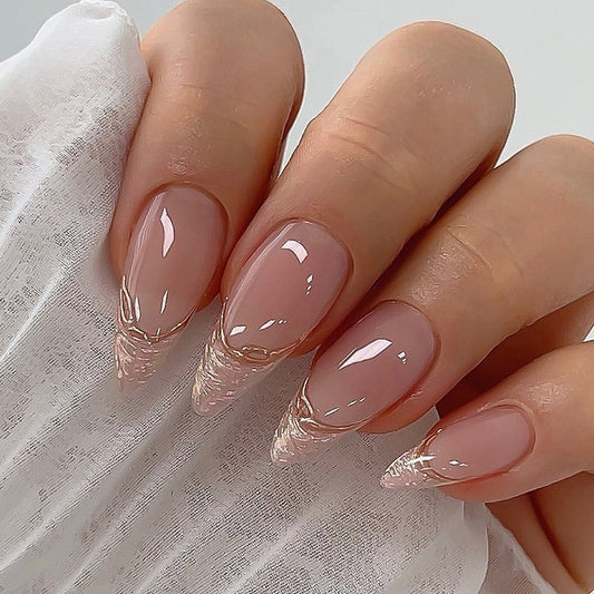 French Almond Nail Glitter Press on Nails