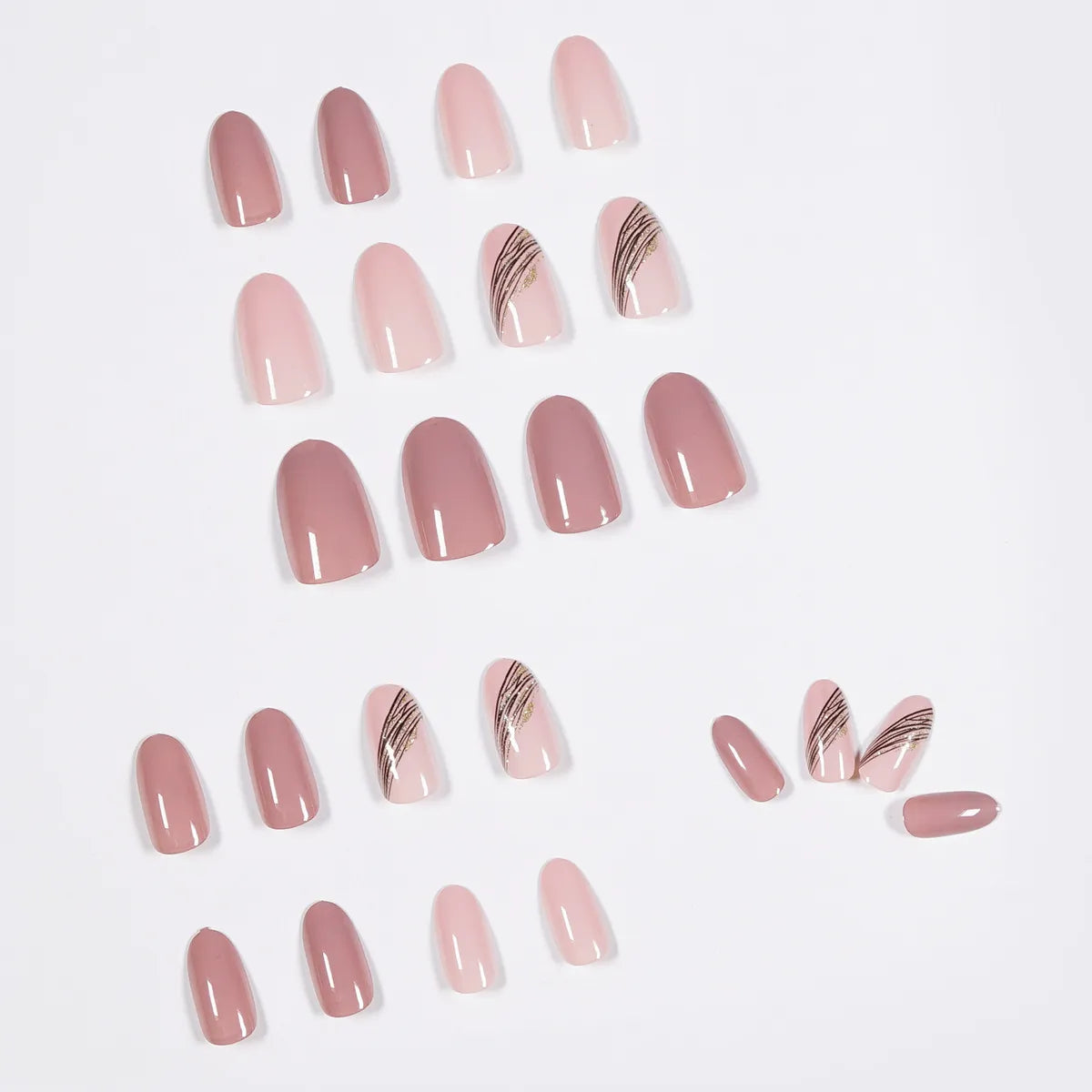 Slant Gold Line Lotus Pink Press on Nails