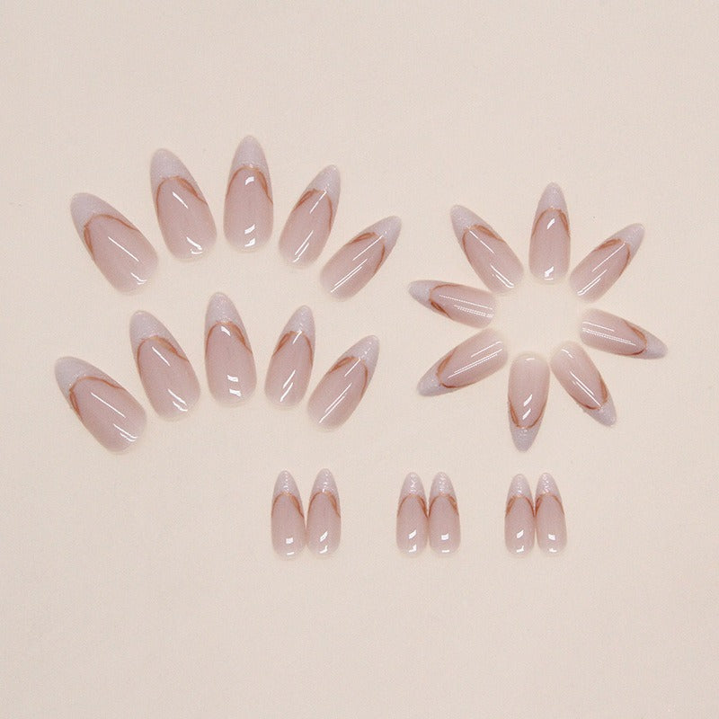 French Almond Nail Glitter Press on Nails