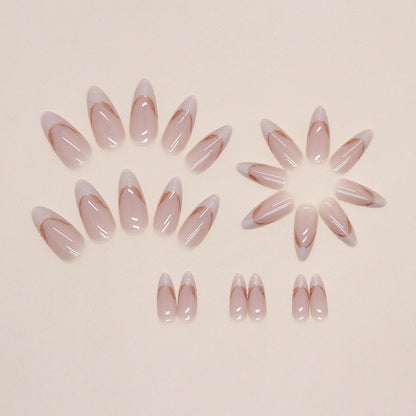 French Almond Nail Glitter Press on Nails