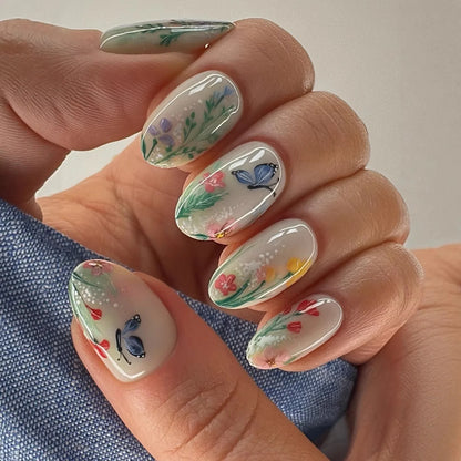 24pcs Floral & Coral Almond Press on Nails - Multiple Designs