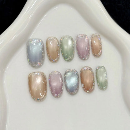 10Pcs Solid Acrylic Almond Glossy Press on Nails - Multiple Colours