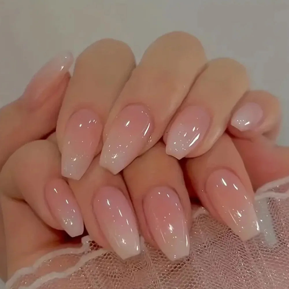 24Pcs Pink Almond Metallic Gloss Press on Nails - Multiple Colours