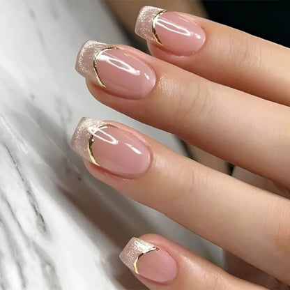 24Pcs Pink Almond Metallic Gloss Press on Nails - Multiple Colours