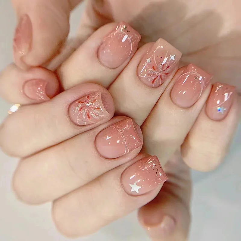 24Pcs Oval Short Acrylic Gel Press on Nails