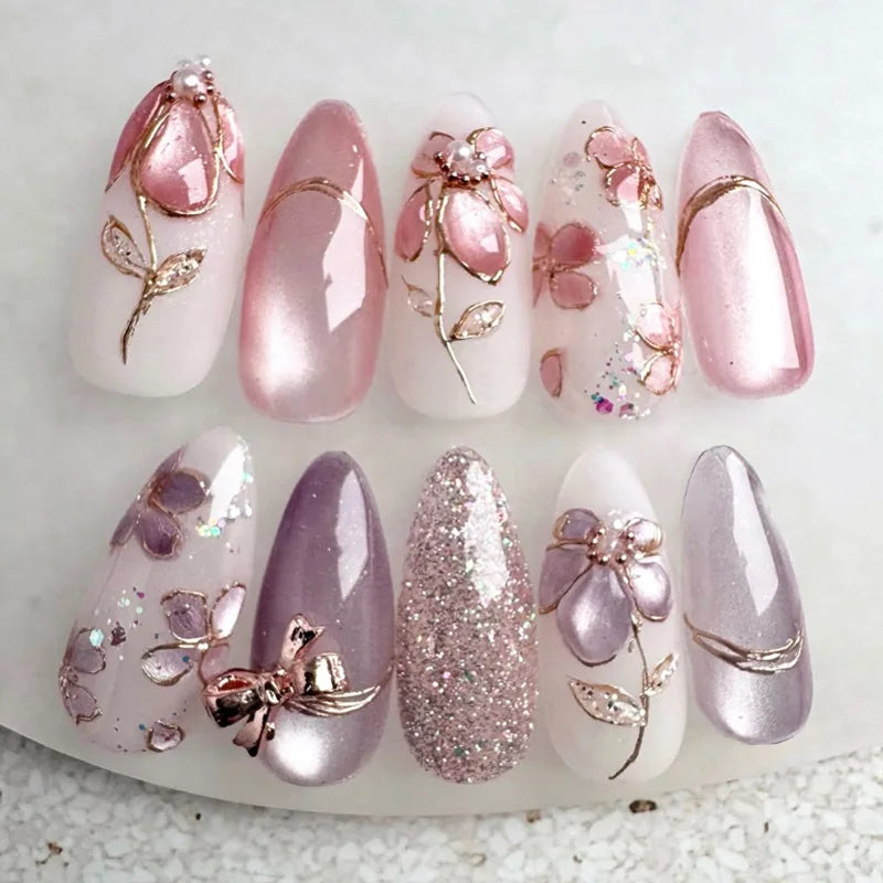 24pcs Almond Press on Nails - Multiple Colours
