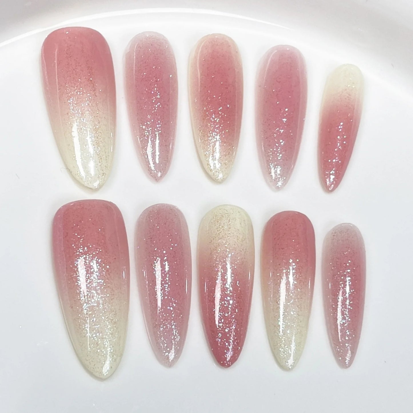 10pcs Mid-length Almond Metallic Gloss Press on Nails - Multiple Colours/Size