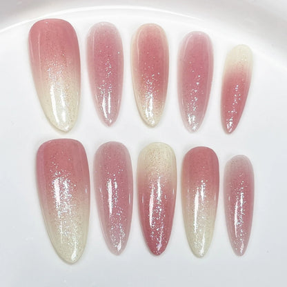 10pcs Mid-length Almond Metallic Gloss Press on Nails - Multiple Colours/Size