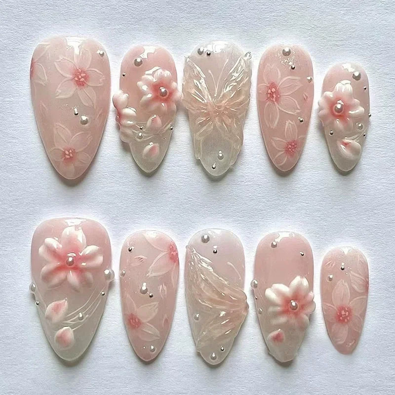 24pcs Floral & Coral Almond Press on Nails - Multiple Designs
