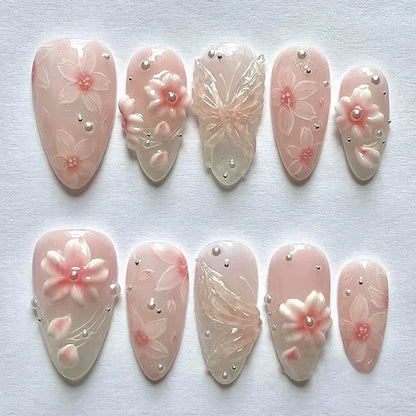 24pcs Floral & Coral Almond Press on Nails - Multiple Designs