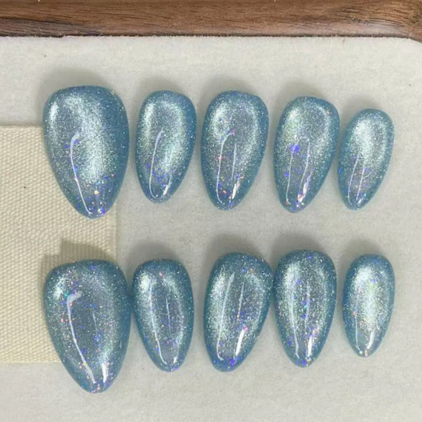 10pcs Mid-length Almond Metallic Gloss Press on Nails - Multiple Colours/Size