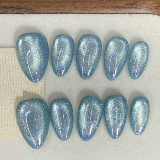 10pcs Mid-length Almond Metallic Gloss Press on Nails - Multiple Colours/Size