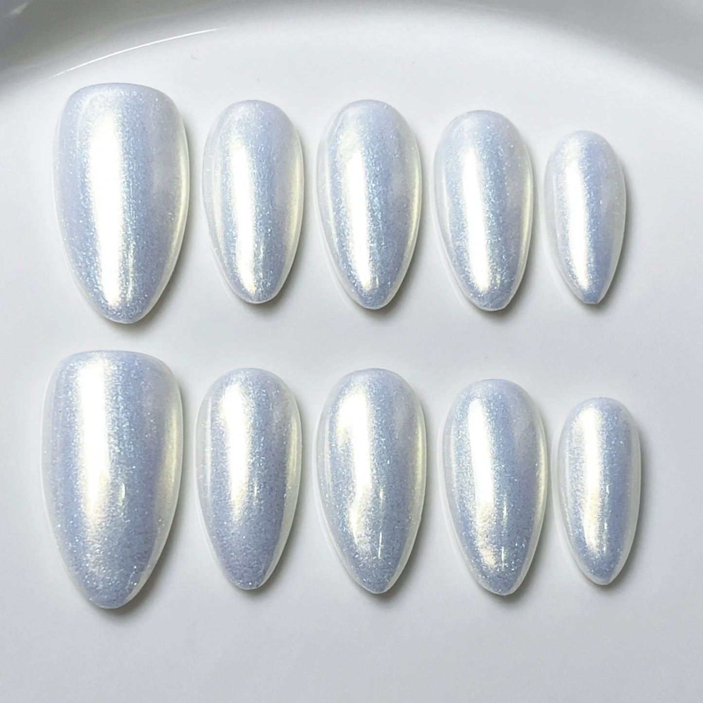 10pcs Mid-length Almond Metallic Gloss Press on Nails - Multiple Colours/Size