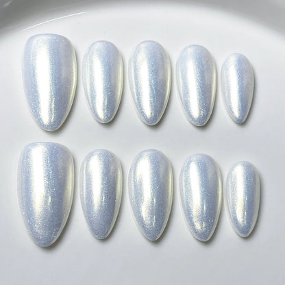 10pcs Mid-length Almond Metallic Gloss Press on Nails - Multiple Colours/Size