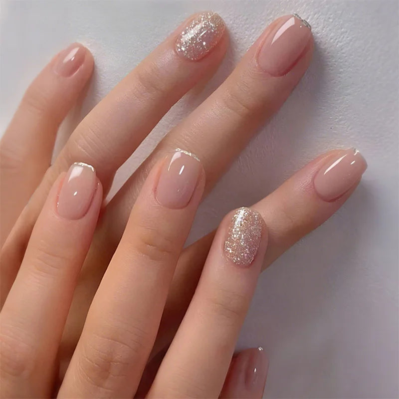 24Pcs Pink Almond Metallic Gloss Press on Nails - Multiple Colours
