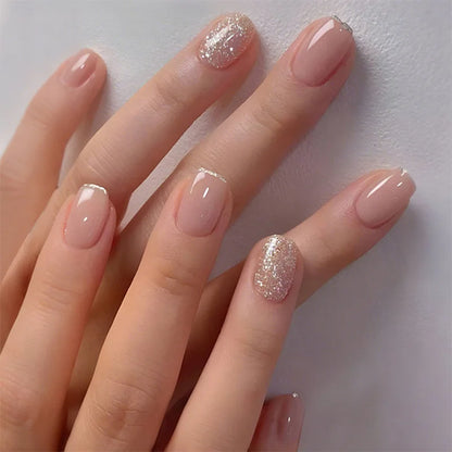 24Pcs Pink Almond Metallic Gloss Press on Nails - Multiple Colours