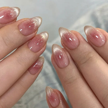 24Pcs Pink Almond Metallic Gloss Press on Nails - Multiple Colours