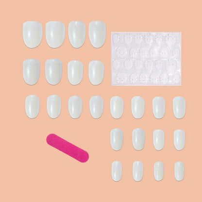 24pcs Natural Milky Glossy White Press On Nails