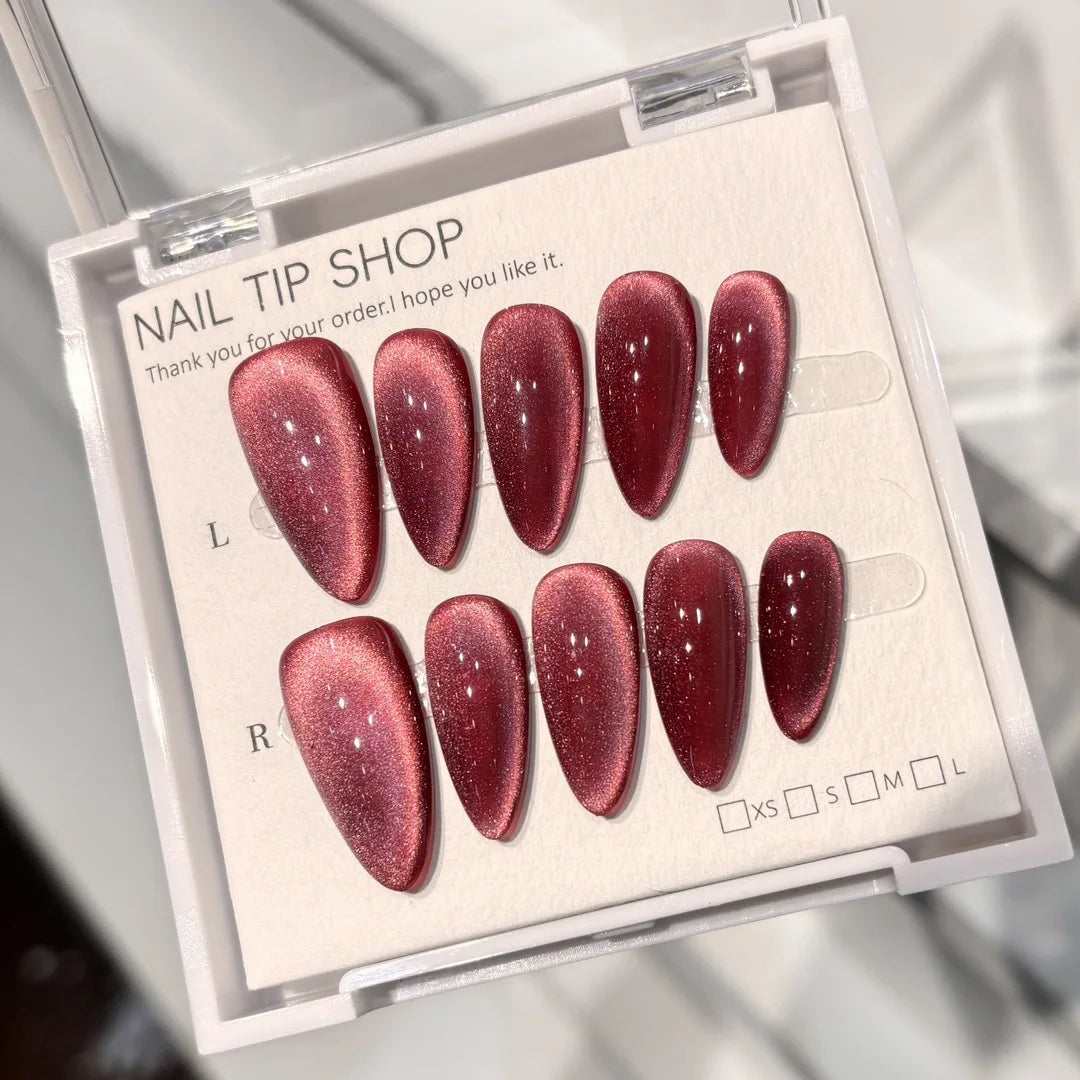 10pcs Mid-length Almond Metallic Gloss Press on Nails - Multiple Colours/Size