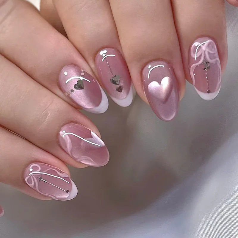 24pcs Glossy Metallic Almond Press on Nails - Multiple Colours