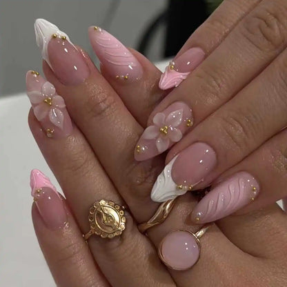 24pcs Floral & Coral Almond Press on Nails - Multiple Designs