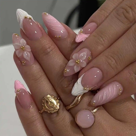 24pcs Floral & Coral Almond Press on Nails - Multiple Designs