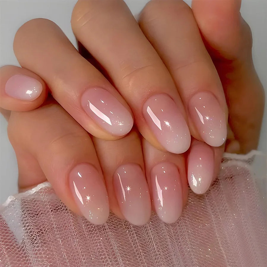 24Pcs Oval Short Acrylic Gel Press on Nails