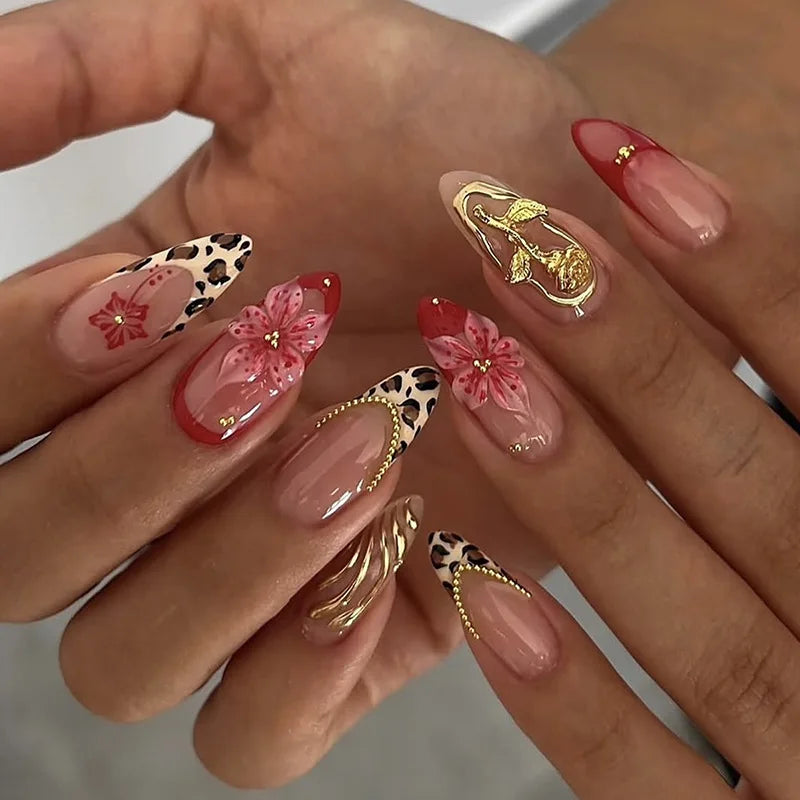 24pcs Floral & Coral Almond Press on Nails - Multiple Designs