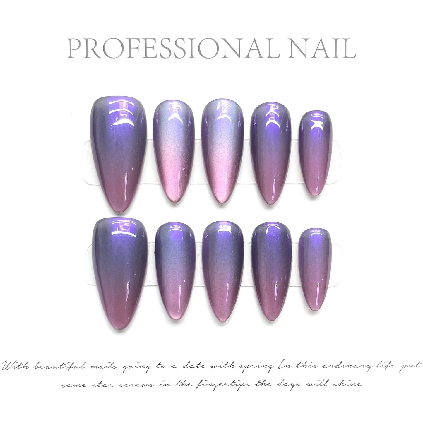 10pcs Mid-length Almond Metallic Gloss Press on Nails - Multiple Colours/Size