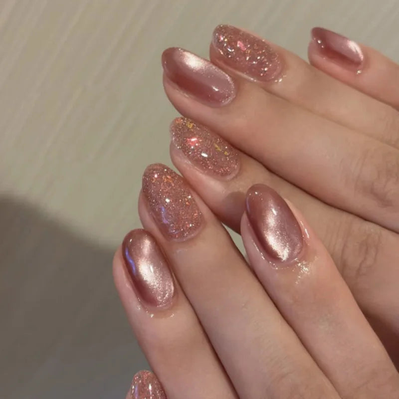 24pcs Glossy Metallic Almond Press on Nails - Multiple Colours