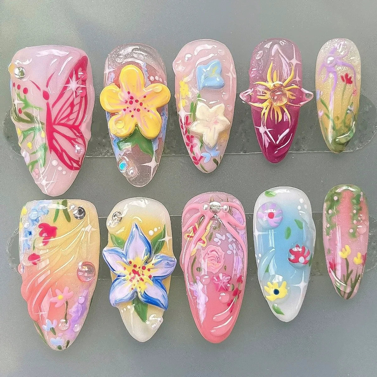 24pcs Floral & Coral Almond Press on Nails - Multiple Designs