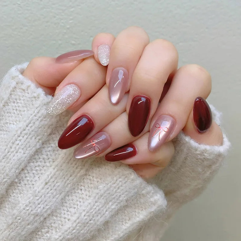 24pcs Glossy Metallic Almond Press on Nails - Multiple Colours