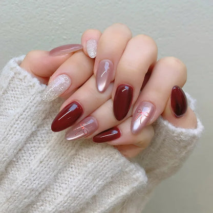 24pcs Glossy Metallic Almond Press on Nails - Multiple Colours