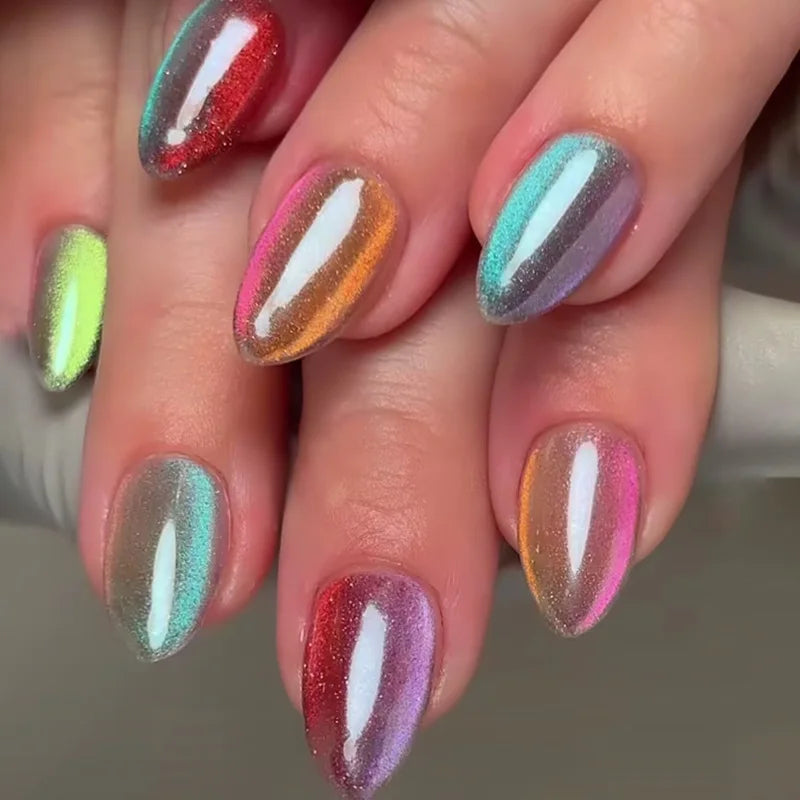 24pcs Glossy Metallic Almond Press on Nails - Multiple Colours