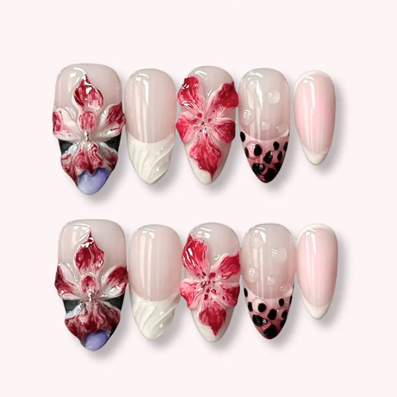 24pcs Floral & Coral Almond Press on Nails - Multiple Designs