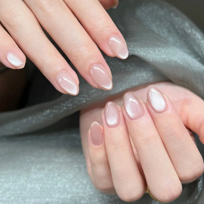 24Pcs Pink Almond Metallic Gloss Press on Nails - Multiple Colours