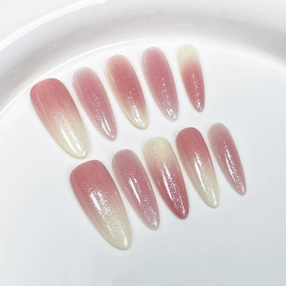 10pcs Mid-length Almond Metallic Gloss Press on Nails - Multiple Colours/Size