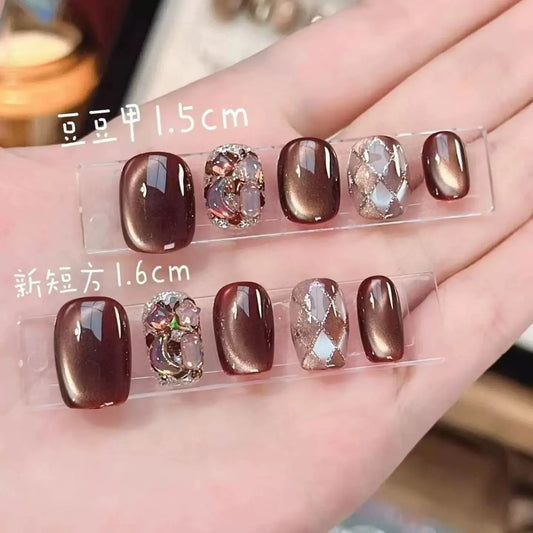 10pcs Lava Black Chocolate Press on Nails