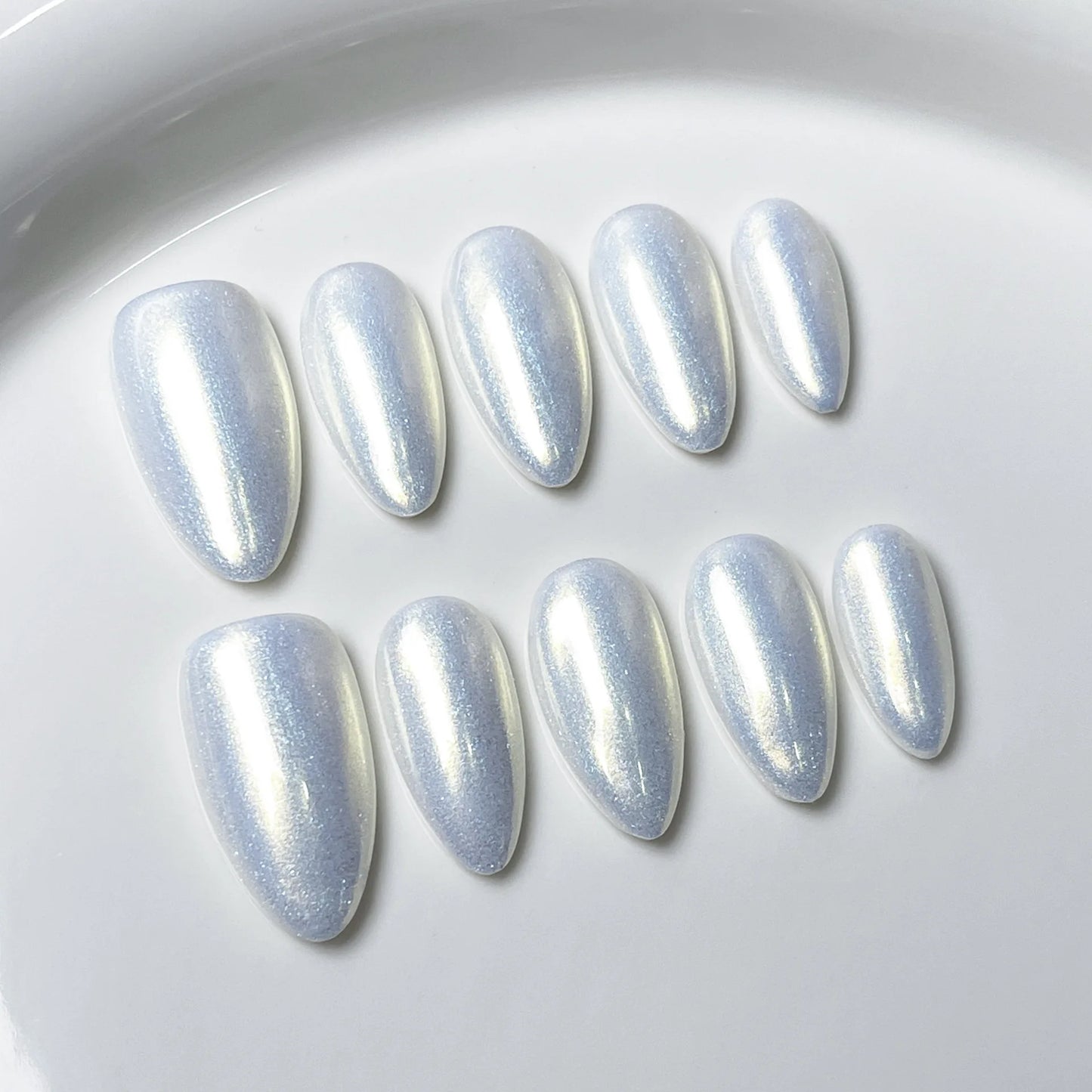 10pcs Mid-length Almond Metallic Gloss Press on Nails - Multiple Colours/Size