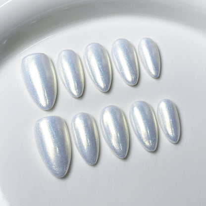 10pcs Mid-length Almond Metallic Gloss Press on Nails - Multiple Colours/Size