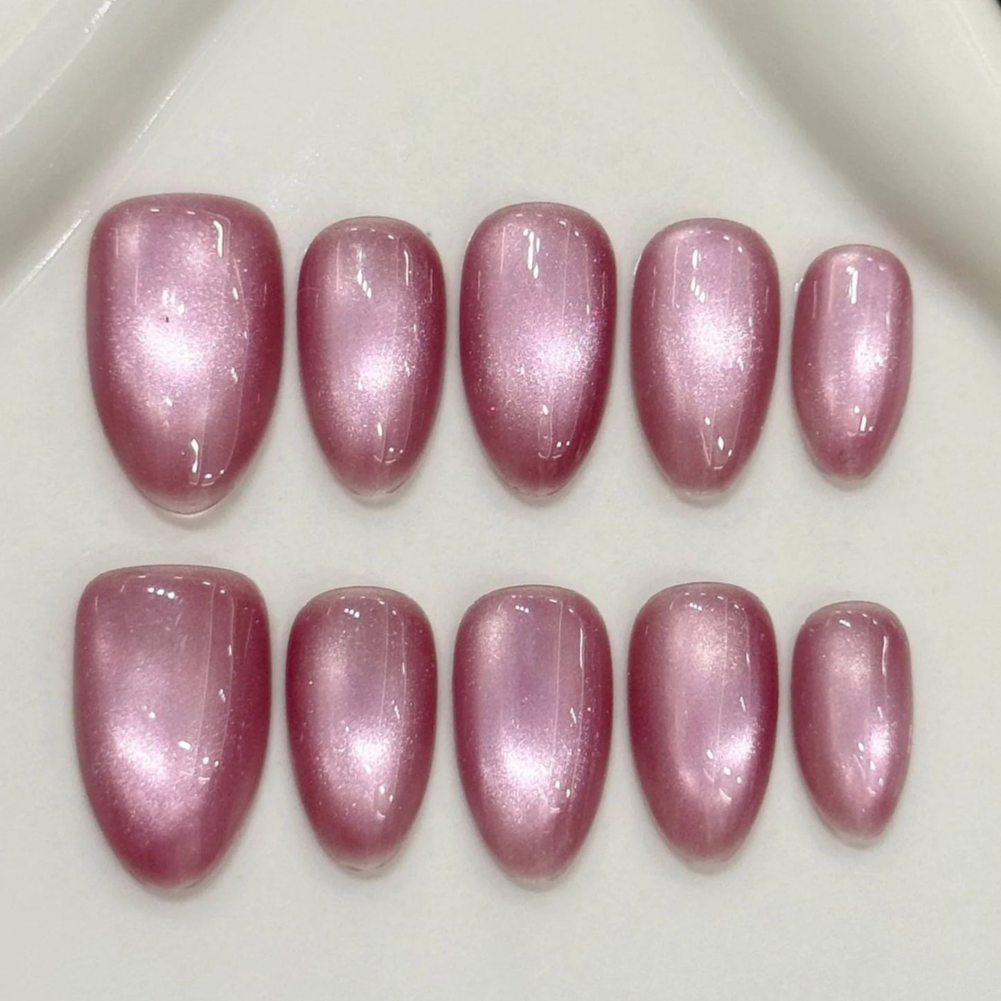 10pcs Mid-length Almond Metallic Gloss Press on Nails - Multiple Colours/Size