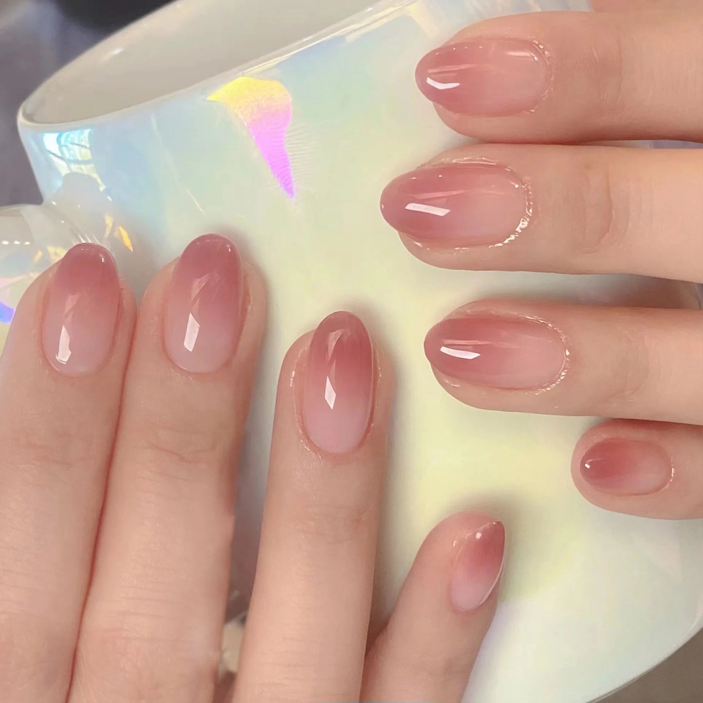 24Pcs Pink Almond Metallic Gloss Press on Nails - Multiple Colours
