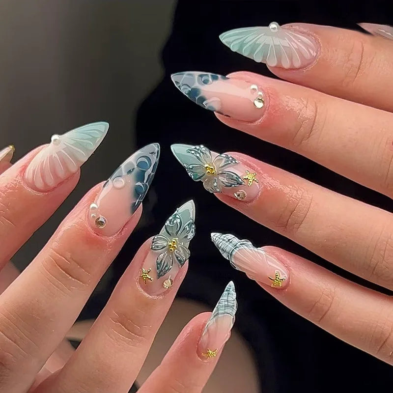 24pcs Floral & Coral Almond Press on Nails - Multiple Designs