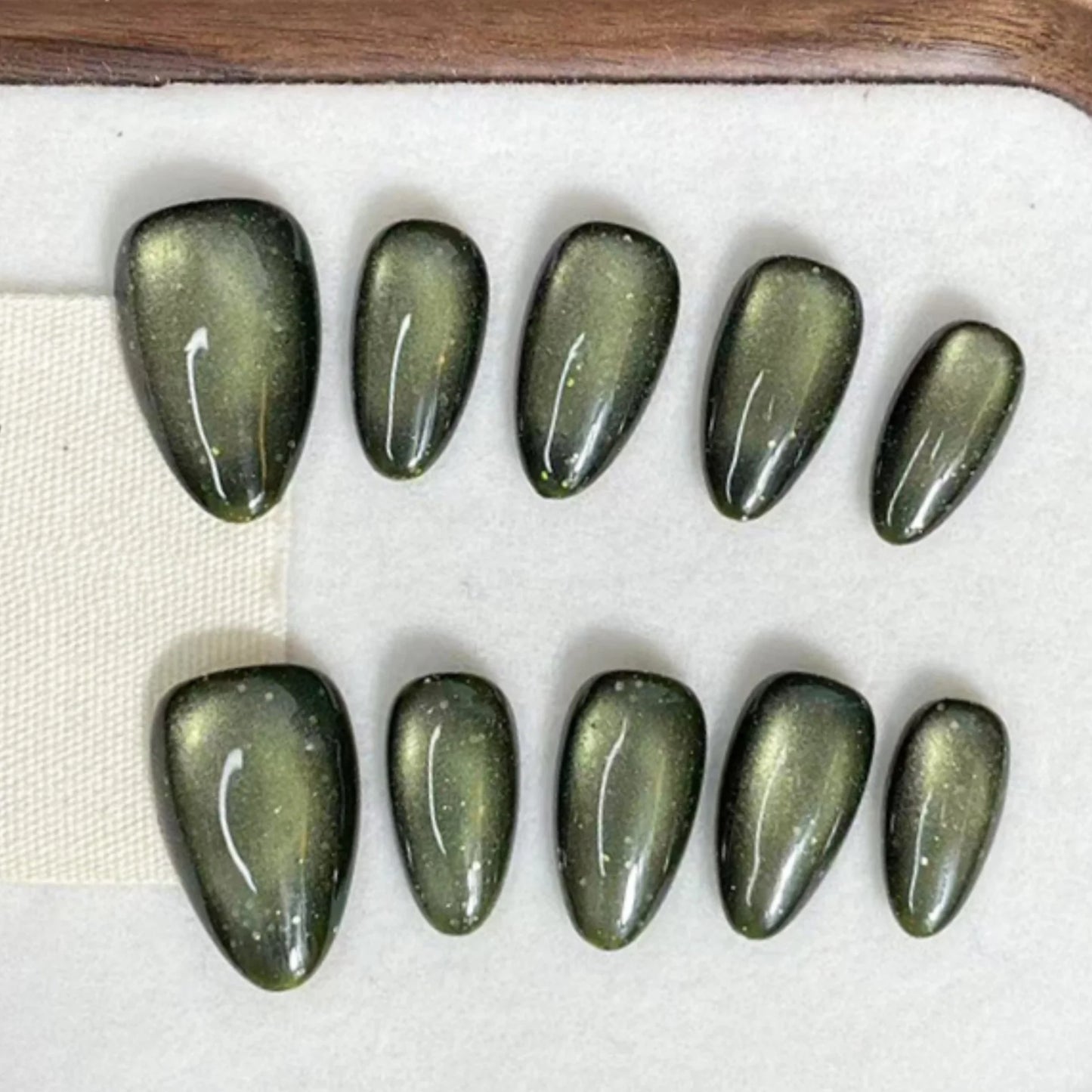 10pcs Mid-length Almond Metallic Gloss Press on Nails - Multiple Colours/Size