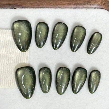 10pcs Mid-length Almond Metallic Gloss Press on Nails - Multiple Colours/Size