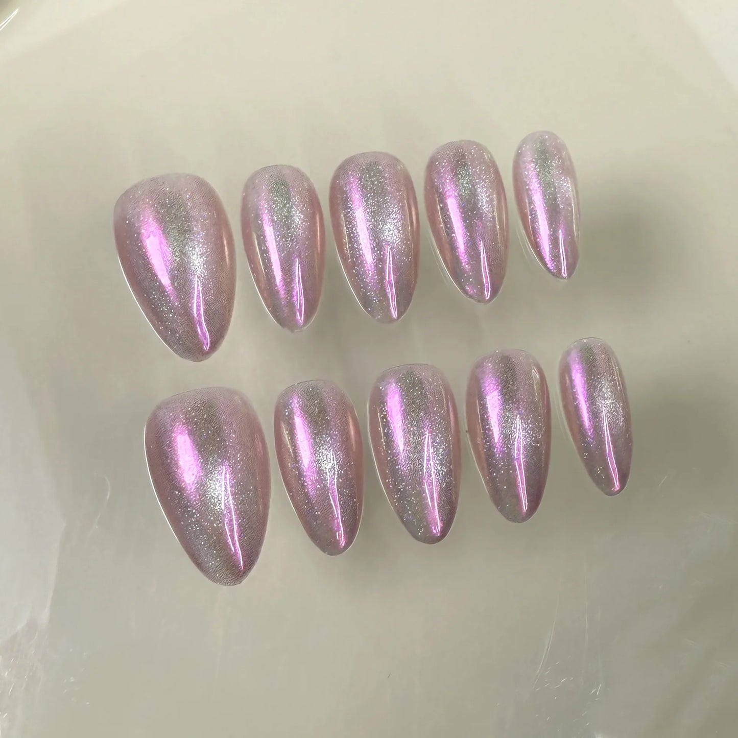 10pcs Mid-length Almond Metallic Gloss Press on Nails - Multiple Colours/Size