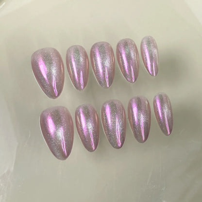 10pcs Mid-length Almond Metallic Gloss Press on Nails - Multiple Colours/Size